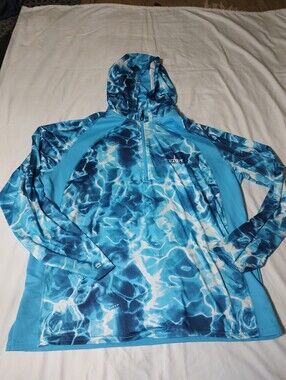Blue Water-Print Hooded Rash Guard Hooded Shirt